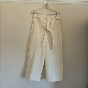 Zara Cream High waisted Wide-Leg cotton Pants with Belt